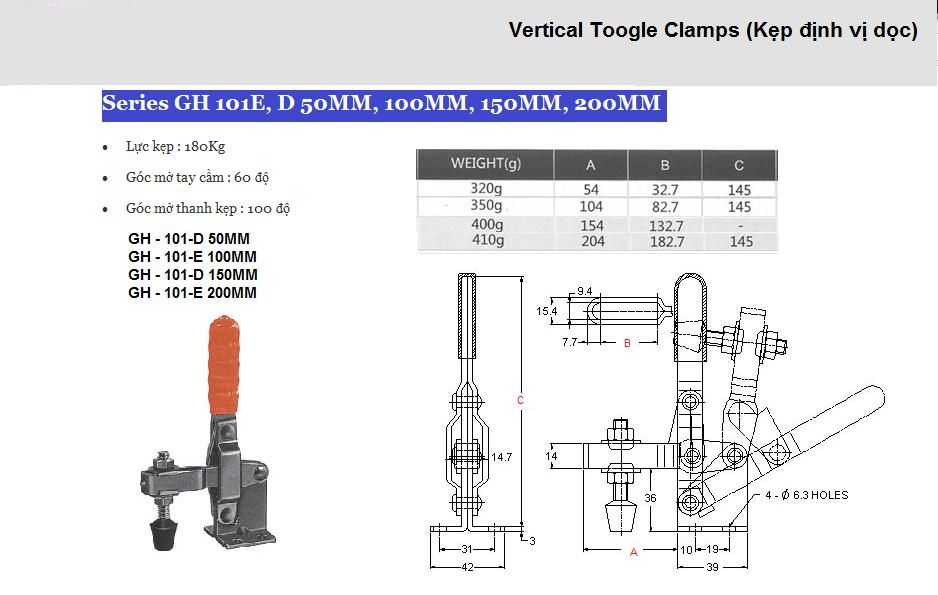 Thông số kỹ thuật Kẹp Định Vị GH 101-E,101-D