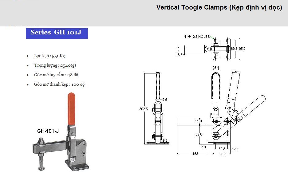 Thông số kỹ thuật Kẹp Định Vị GH 101-J