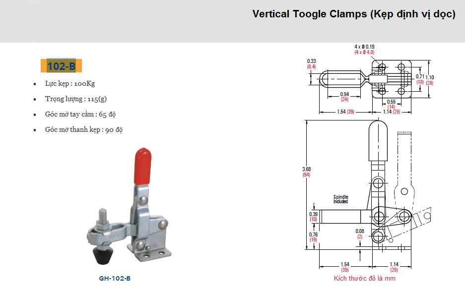 Thông số kỹ thuật Kẹp Định Vị GH 102-B