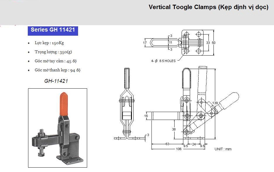 Thông số kỹ thuật Kẹp Định Vị GH 11421