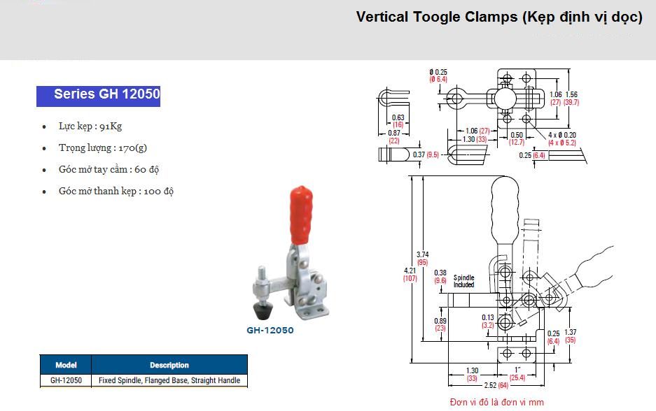 Thông số kỹ thuật Kẹp Định Vị GH 12050