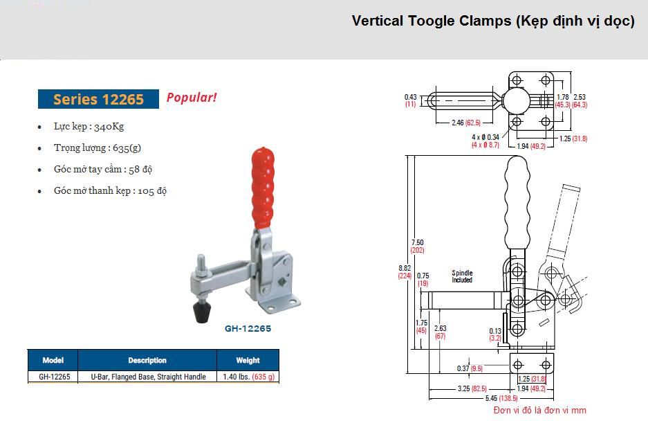 Thông số kỹ thuật Kẹp Định Vị GH 12265