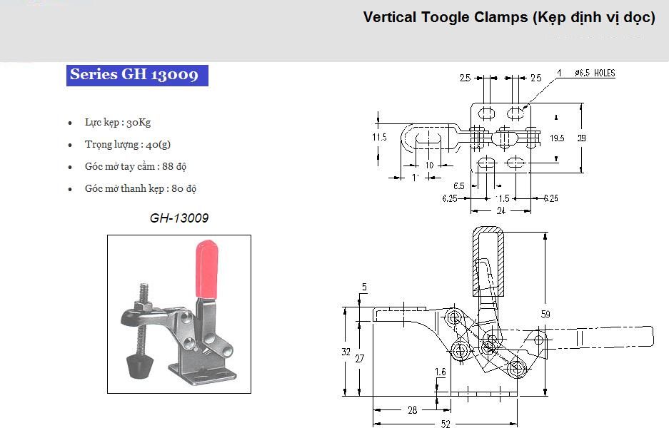 Thông số kỹ thuật Kẹp Định Vị GH 13009