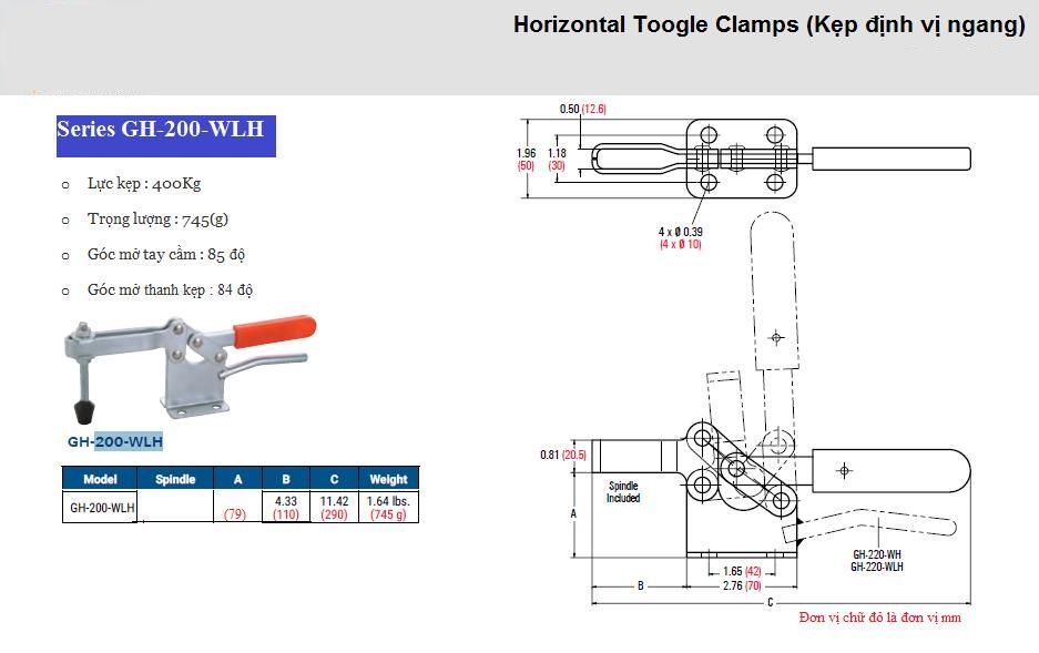 Thông số kỹ thuật Kẹp Định Vị GH 200-WLH