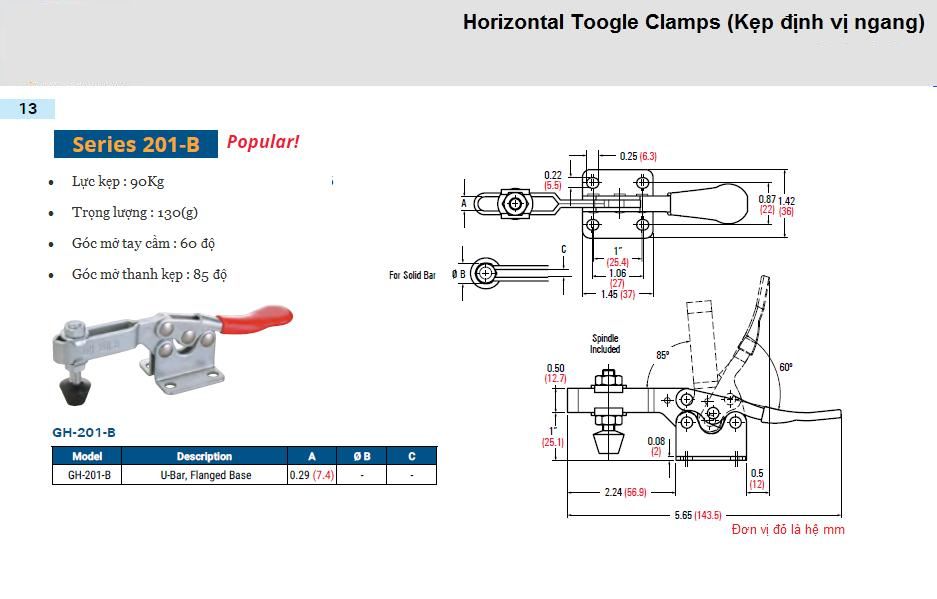 Thông số kỹ thuật Kẹp Định Vị GH 201-B
