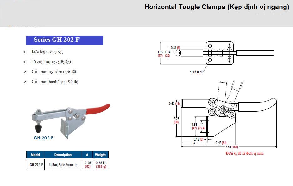 Thông số kỹ thuật Kẹp Định Vị GH 202-F