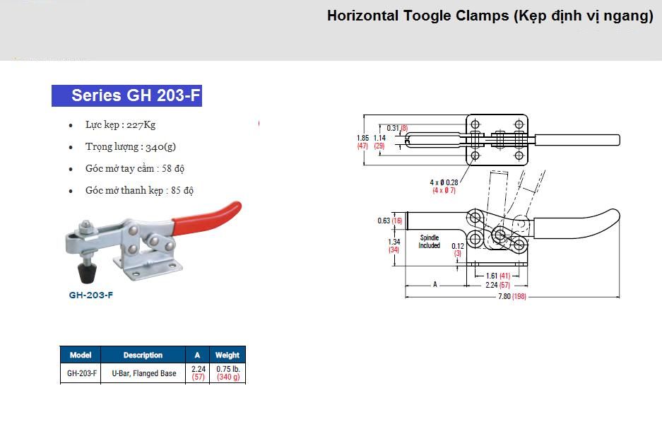 Thông số kỹ thuật Kẹp Định Vị GH 203-F
