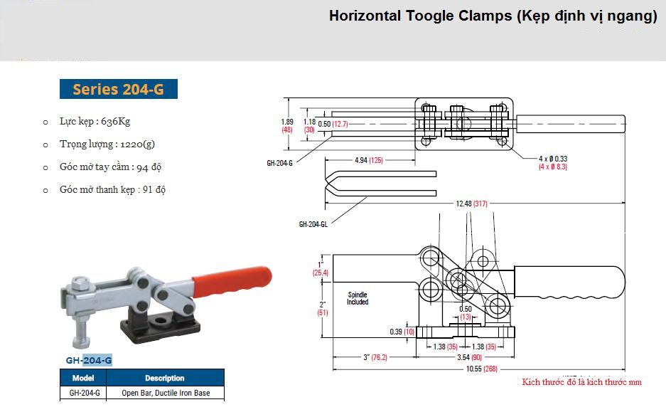 Thông số kỹ thuật Kẹp Định Vị GH 204-G