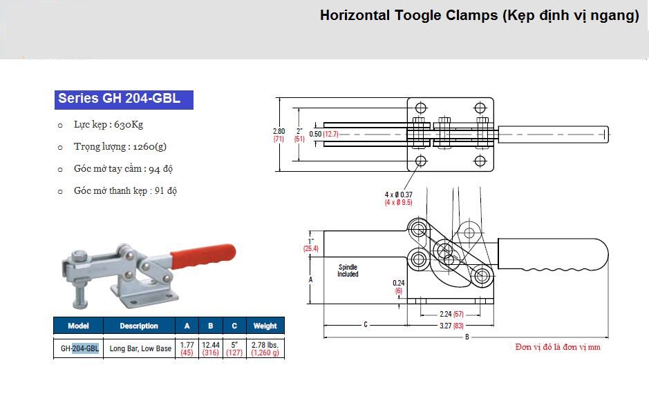 Thông số kỹ thuật Kẹp Định Vị GH 204-GBL