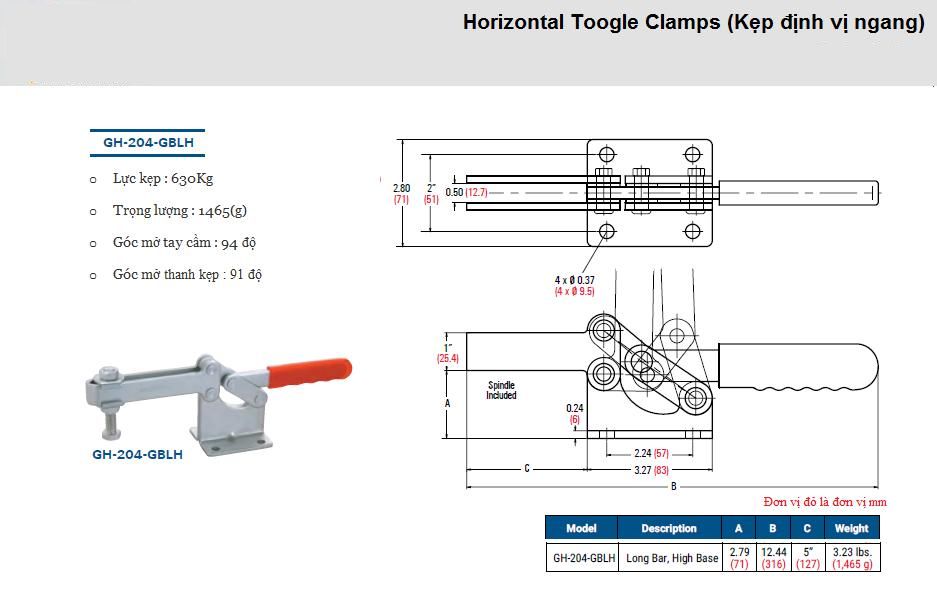 Thông số kỹ thuật Kẹp Định Vị GH 204-GBLH