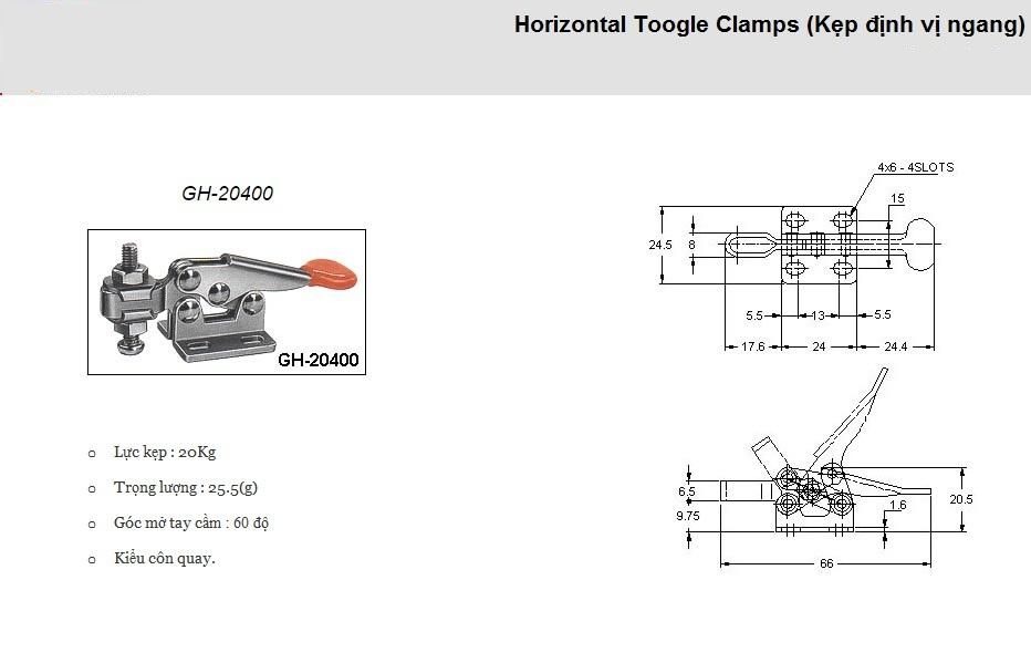 Thông số kỹ thuật Kẹp Định Vị GH 20400