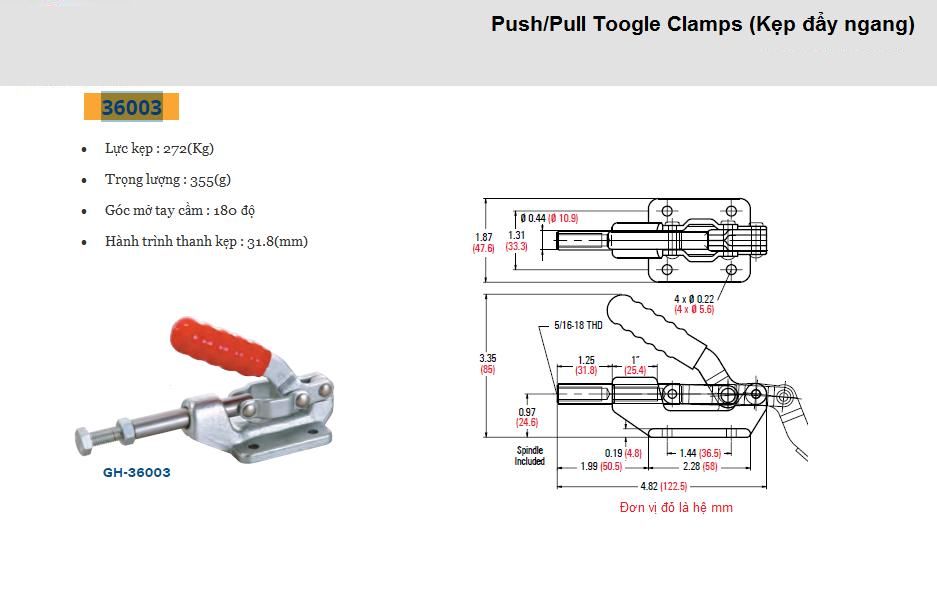Thông số kỹ thuật Cam Kẹp GH 36003