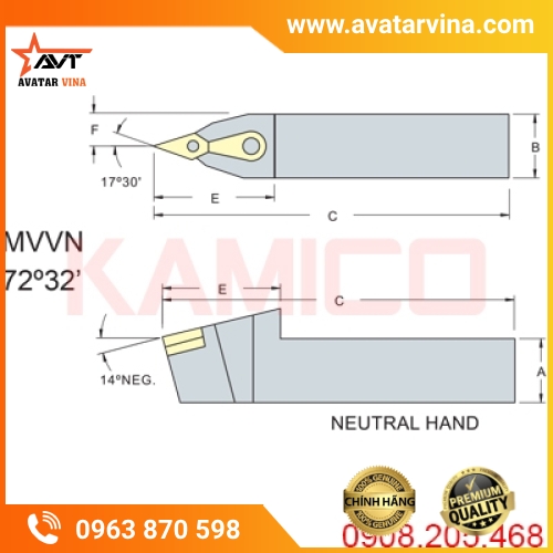 CÁN DAO TIỆN NGOÀI MVVN 72°32’ GHÉP MẢNH VERTEX