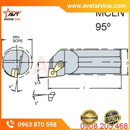 CÁN DAO TIỆN NGOÀI MCLN 95° GHÉP MẢNH VERTEX