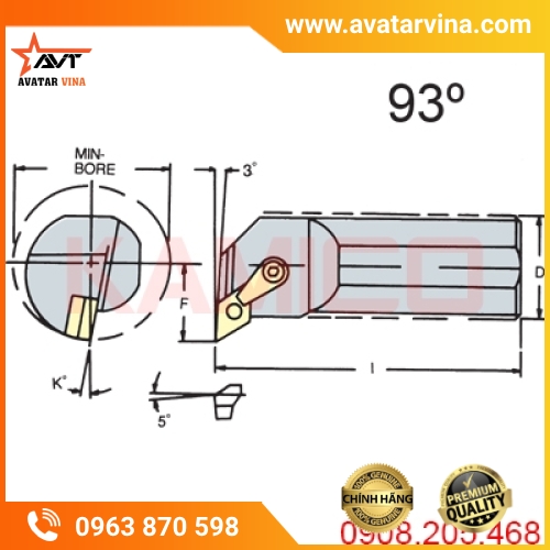CÁN DAO TIỆN TRONG MDUN 93° GHÉP MẢNH VERTEX