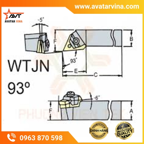 CÁN DAO TIỆN NGOÀI WTJN 93° GHÉP MẢNH VERTEX