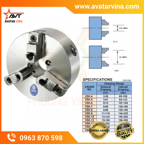 MÂM CẶP MÁY TIỆN 3 CHẤU TỰ ĐỊNH TÂM VERTEX VSK