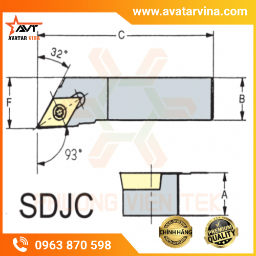 CÁN DAO TIỆN NGOÀI LOẠI NHỎ SDJC 93° GHÉP MẢNH VERTEX