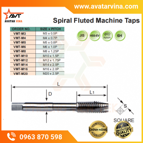 MŨI TARO MÁY RÃNH THẲNG THÉP GIÓ VERTEX VMT