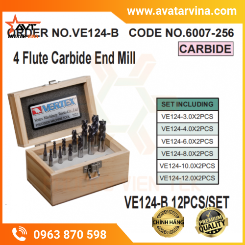 SET DAO PHAY NGÓN HỢP KIM 4 ME SERIES VE124-A, VE124-B VERTEX (<48HRC)