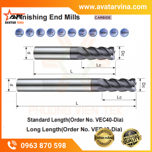 DAO PHAY NGÓN HỢP KIM CHẠY TINH 4 ME SERIES VEC40, VED40 VERTEX (<48HRC)