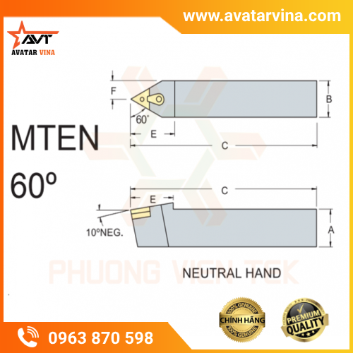 CÁN DAO TIỆN NGOÀI MTEN 60° GHÉP MẢNH VERTEX