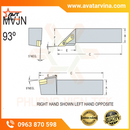 CÁN DAO TIỆN NGOÀI MVJN 93° GHÉP MẢNH VERTEX