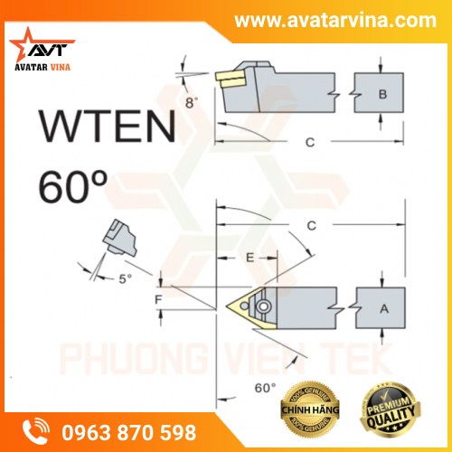 CÁN DAO TIỆN NGOÀI WTEN 60° GHÉP MẢNH VERTEX